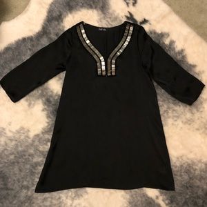 Black silk tunic w/ black & silver beading